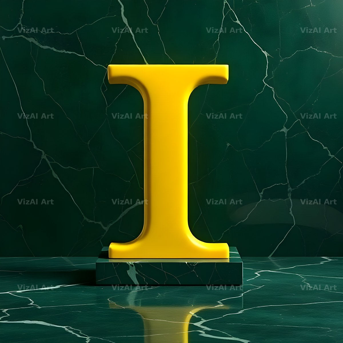 Gold Porcelain Marble alphabet letter I