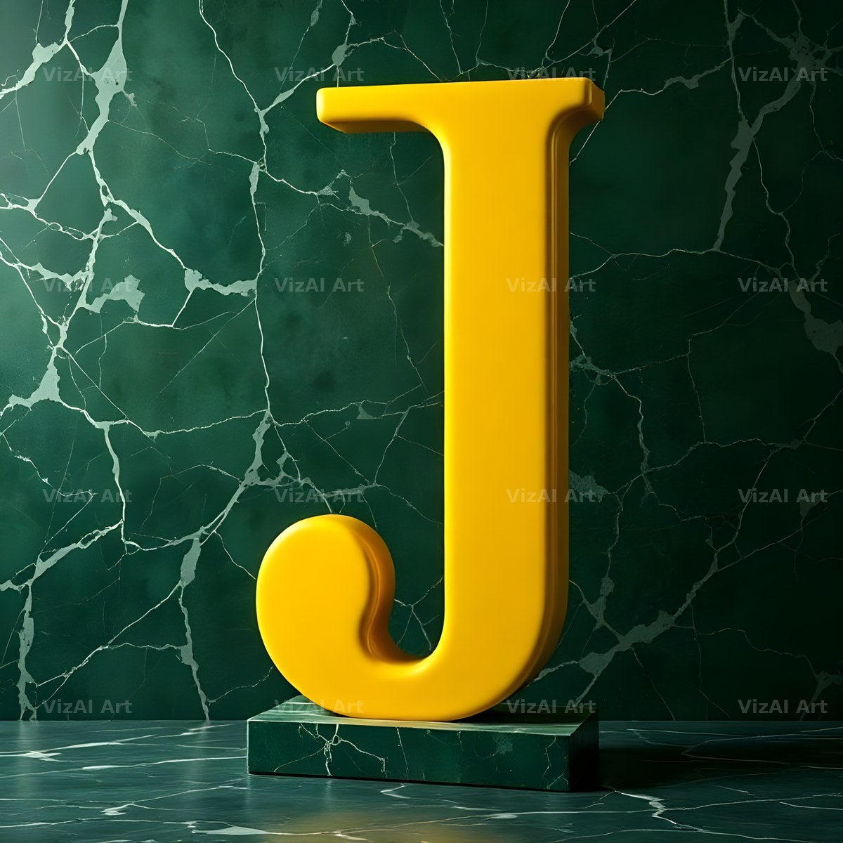Gold Porcelain Marble alphabet letter J