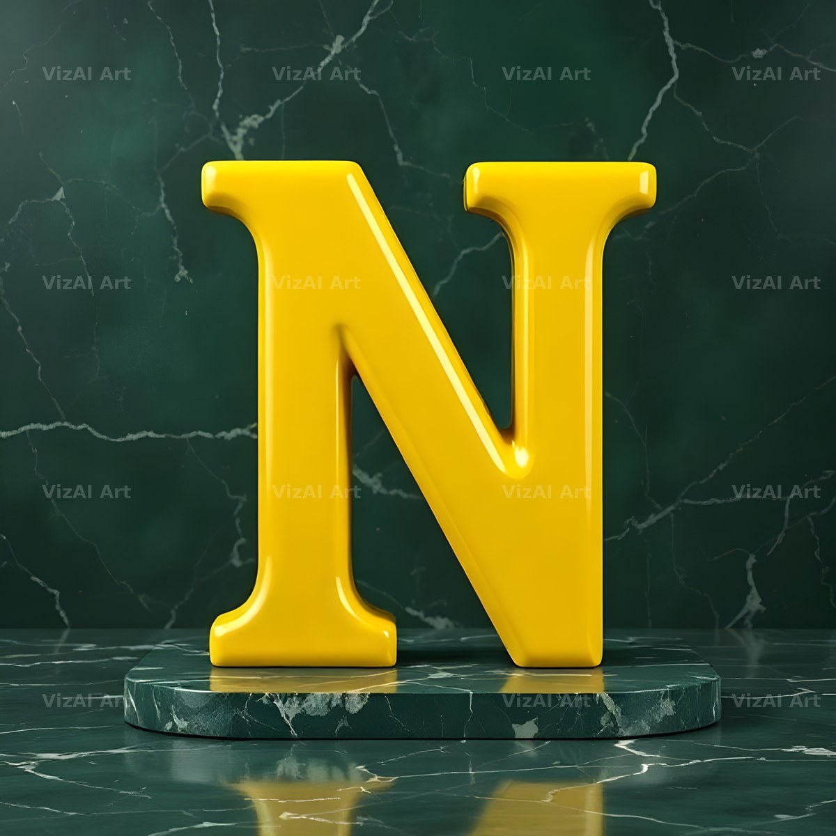 Gold Porcelain Marble alphabet letter N