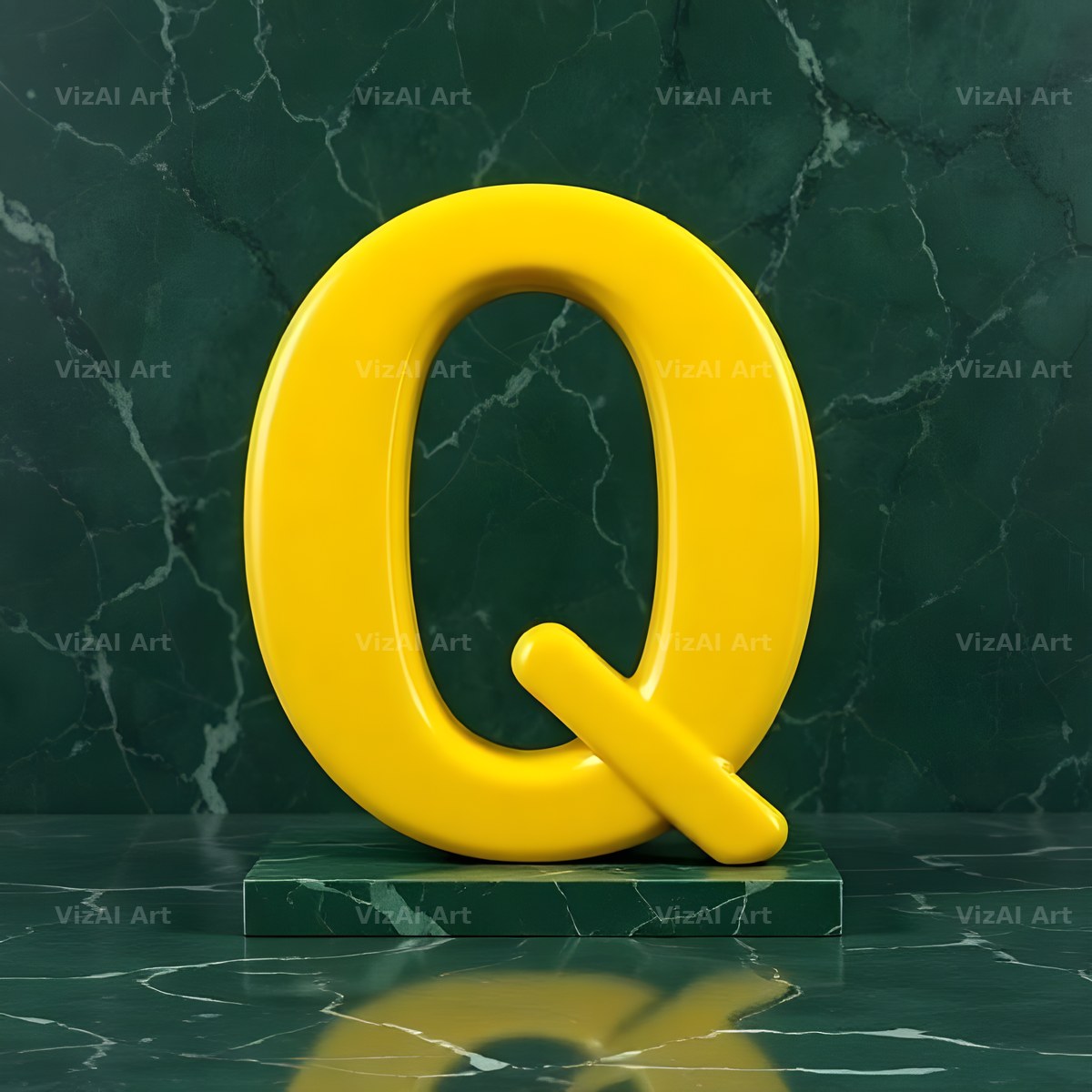 Gold Porcelain Marble alphabet letter Q