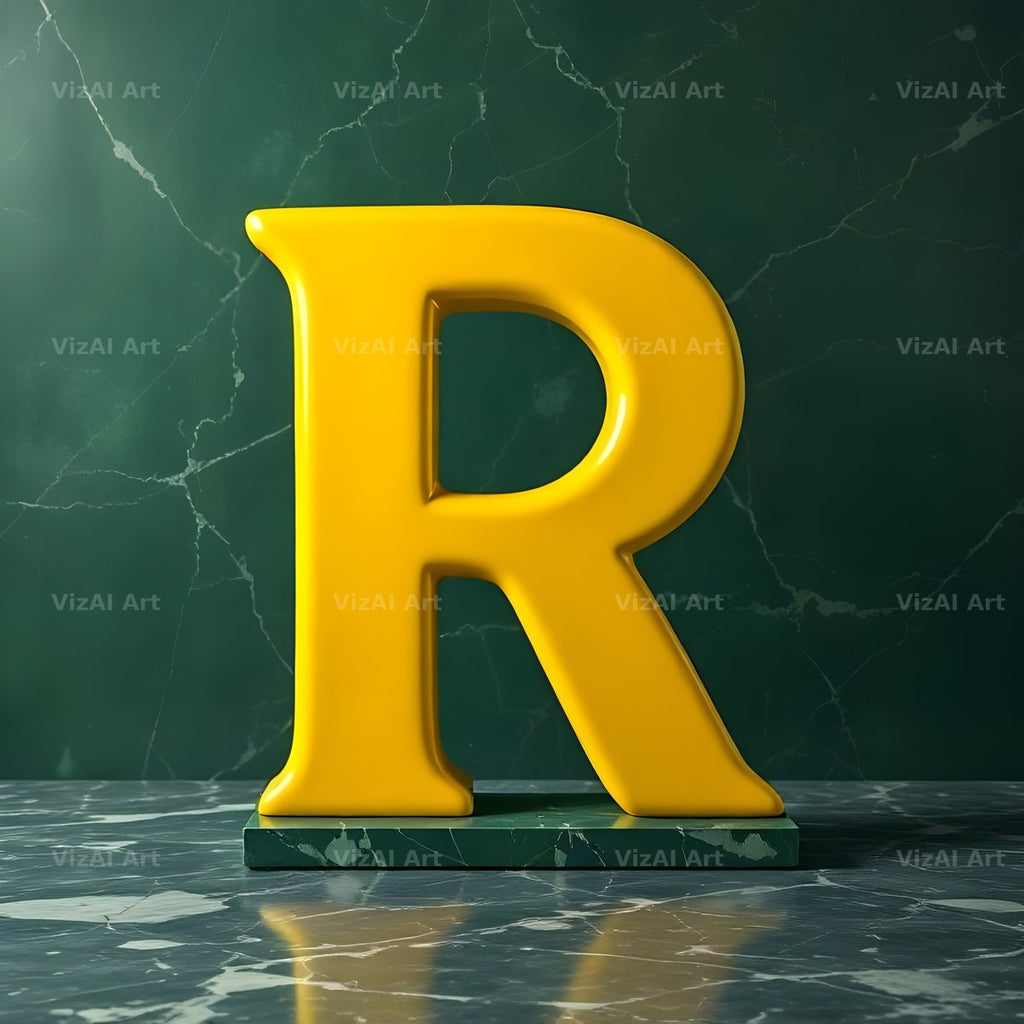 Gold Porcelain Marble alphabet letter R