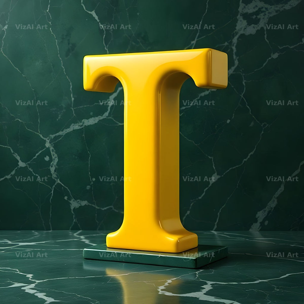 Gold Porcelain Marble alphabet letter T