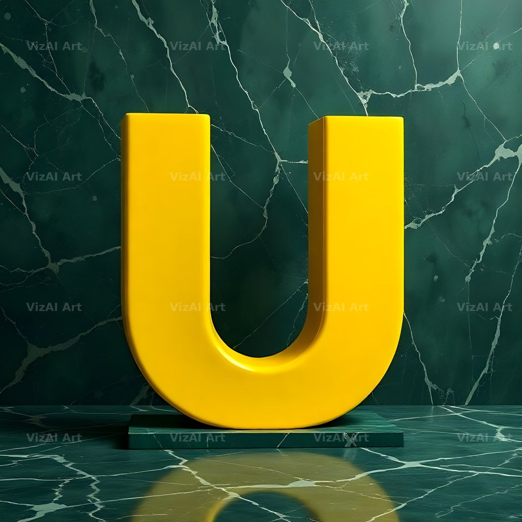 Gold Porcelain Marble alphabet letter U