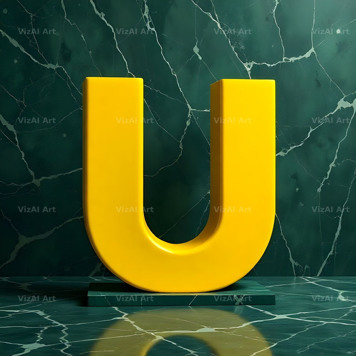 Gold Porcelain Marble alphabet letter U