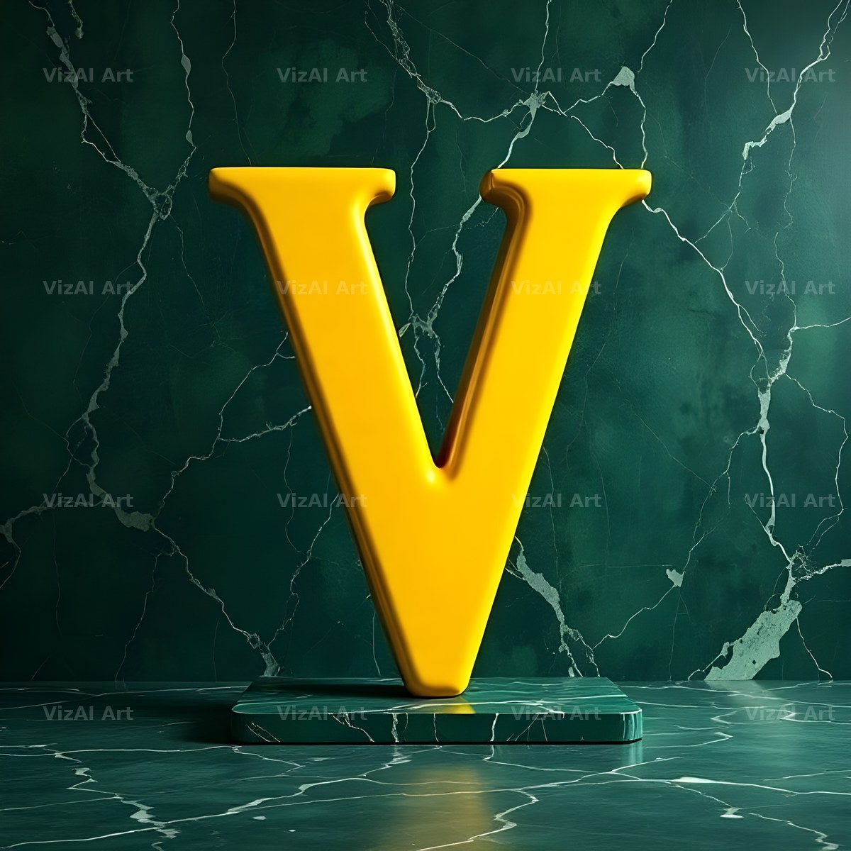 Gold Porcelain Marble alphabet letter V