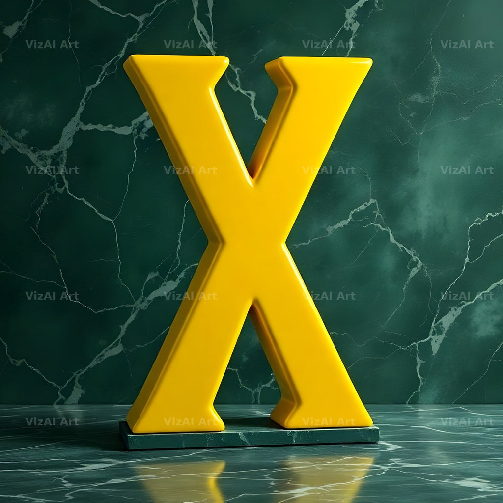 Gold Porcelain Marble alphabet letter X