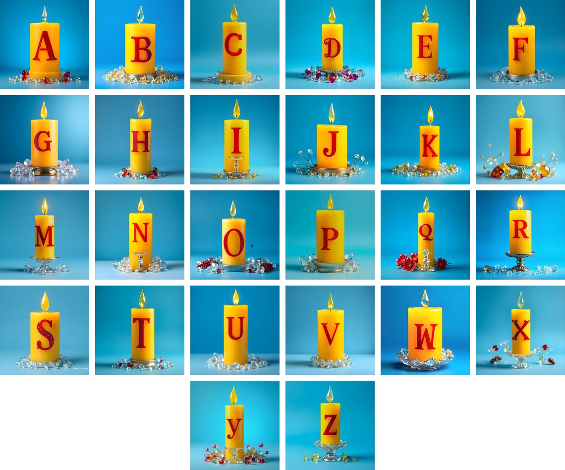Golden Candle Glow alphabet — all 26 letters