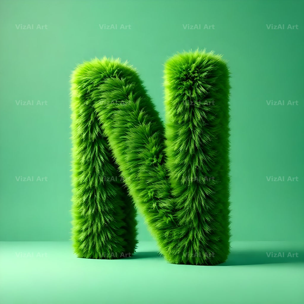 Green Plush Fur alphabet letter N