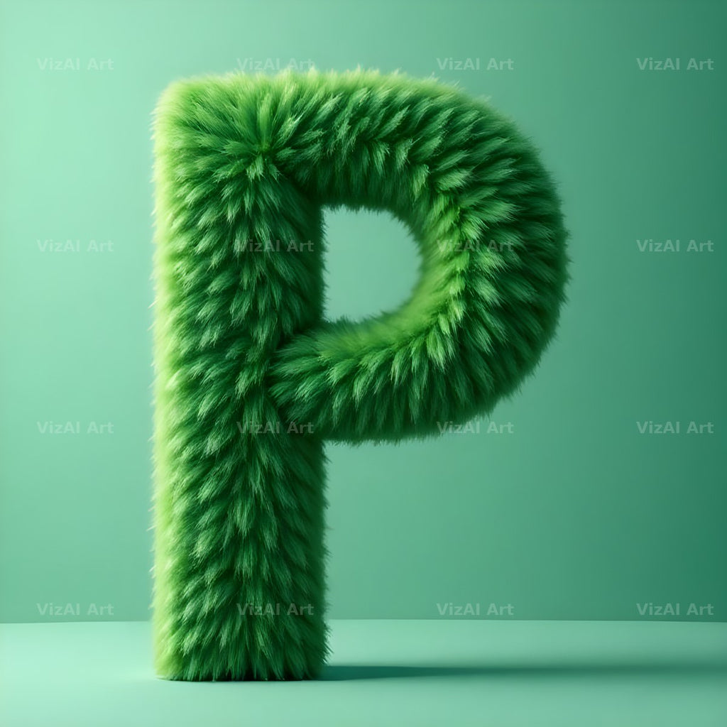 Green Plush Fur alphabet letter P