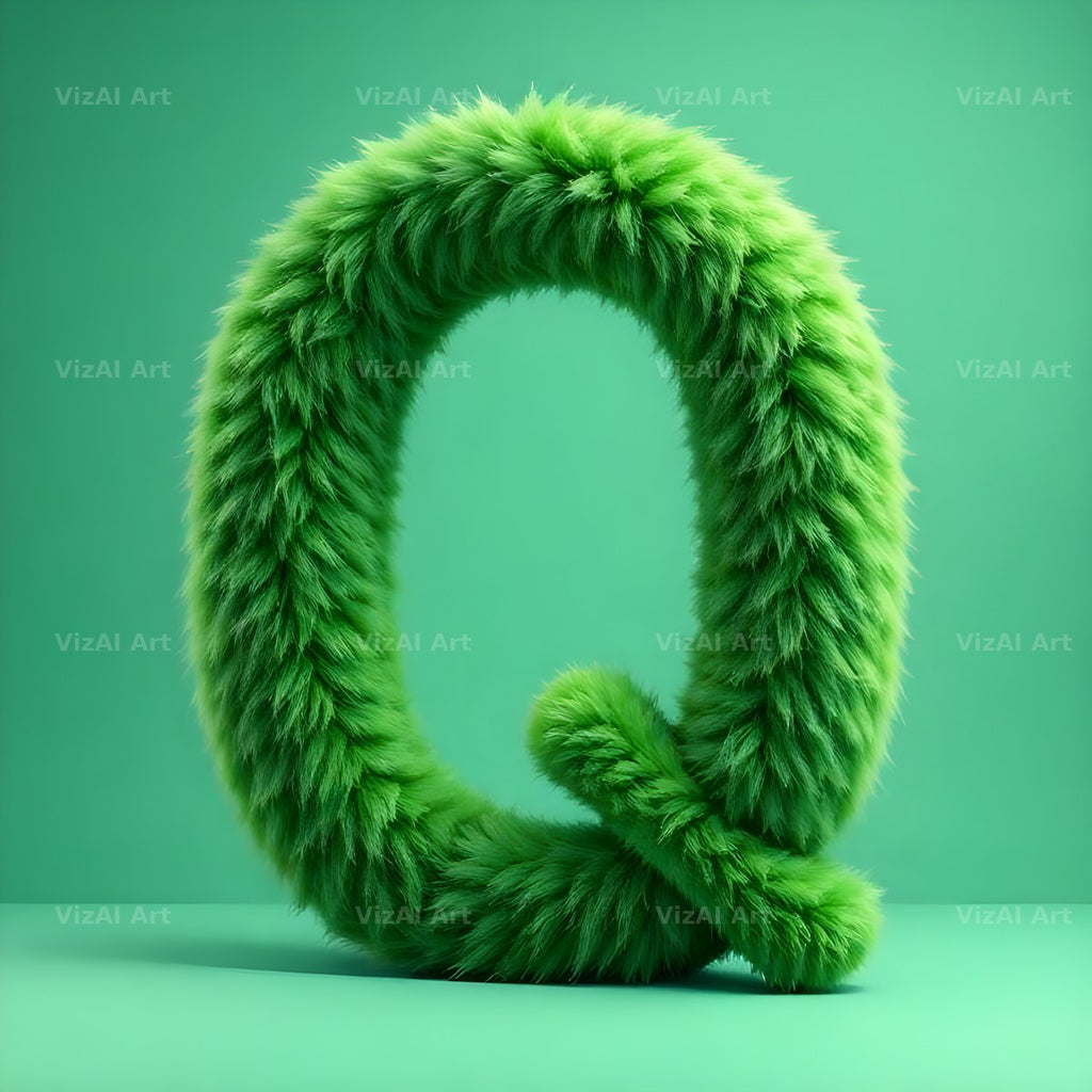 Green Plush Fur alphabet letter Q
