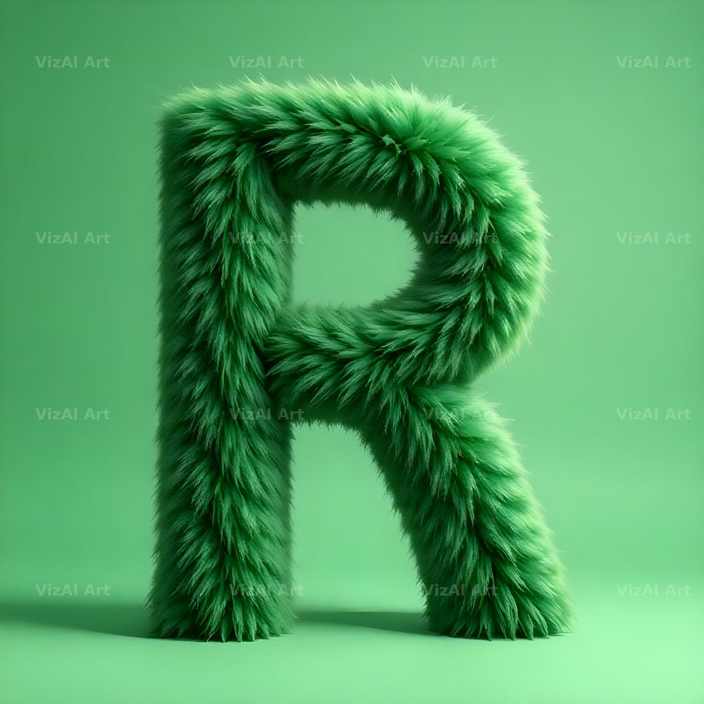 Green Plush Fur alphabet letter R
