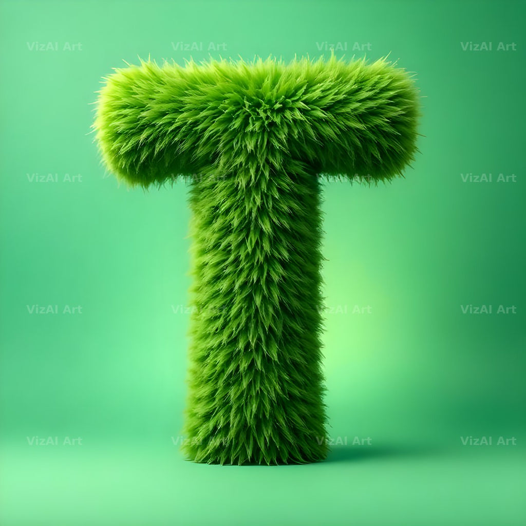 Green Plush Fur alphabet letter T