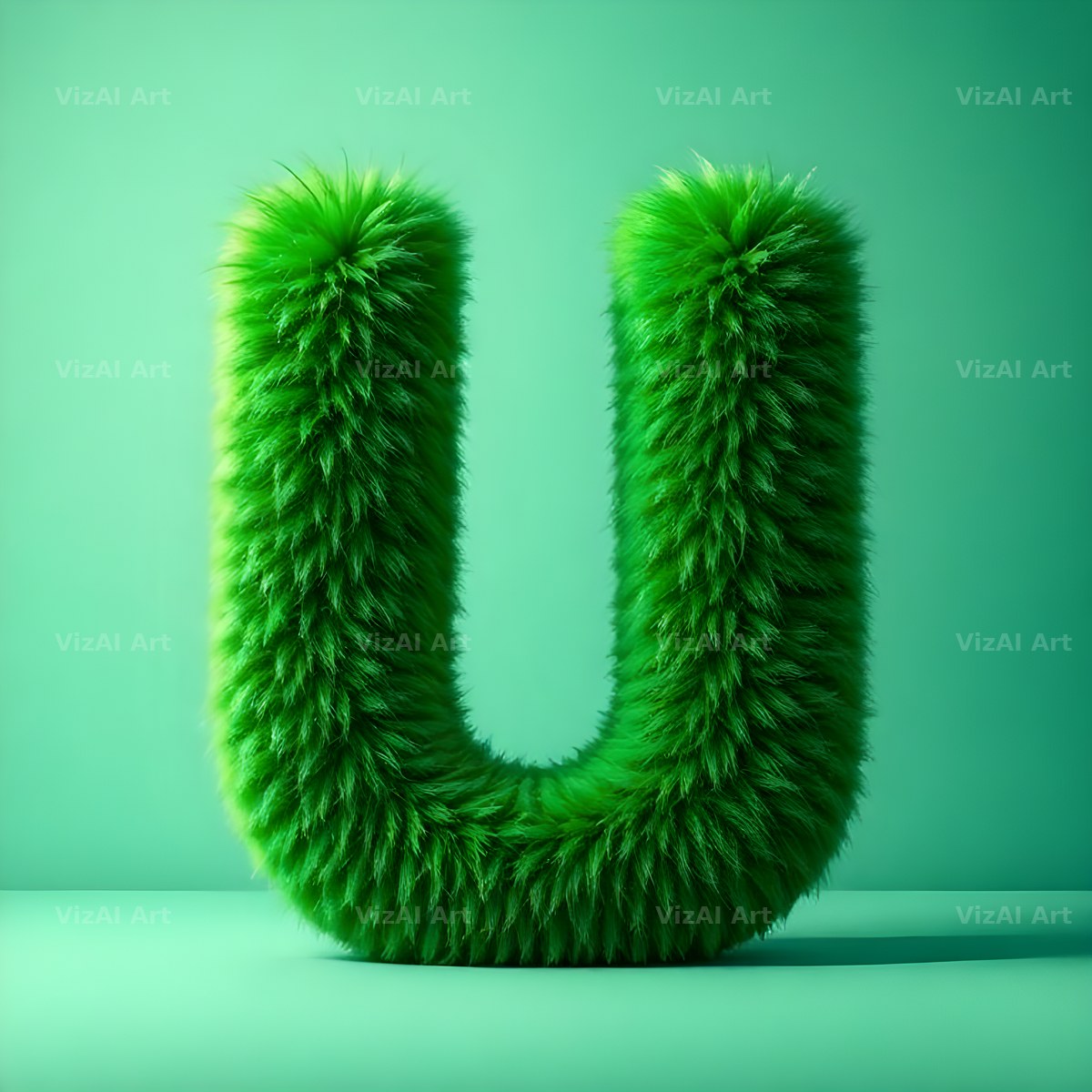 Green Plush Fur alphabet letter U