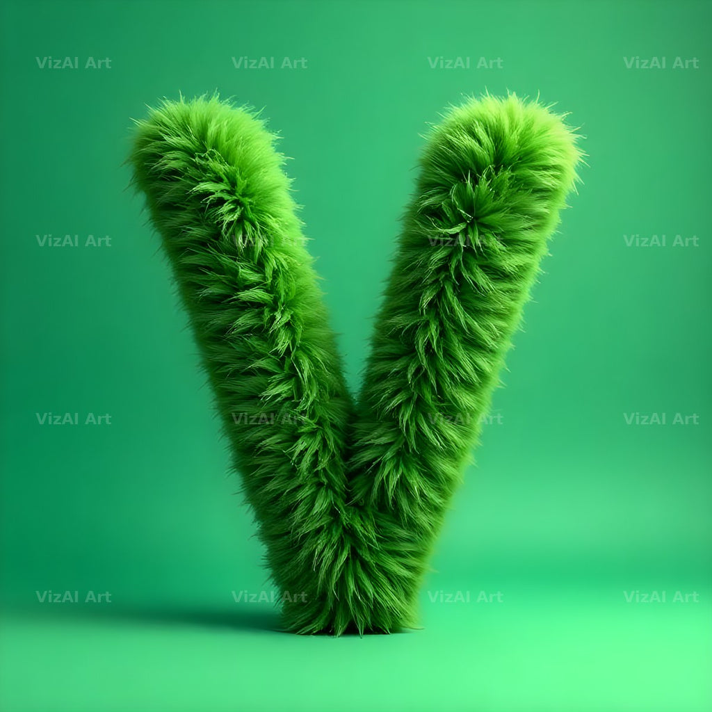 Green Plush Fur alphabet letter V