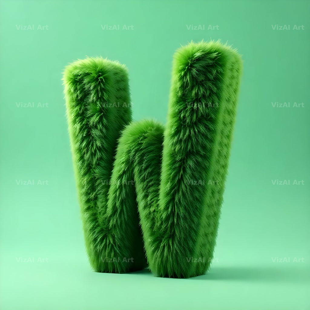 Green Plush Fur alphabet letter W