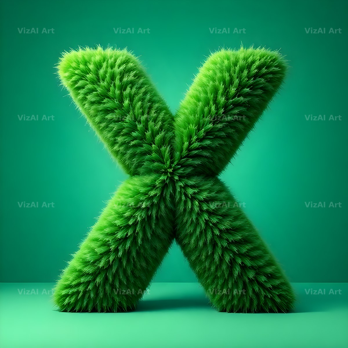 Green Plush Fur alphabet letter X
