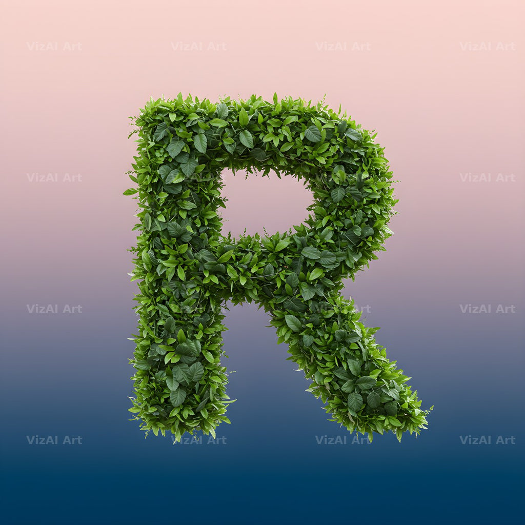 Green Hedge Leaf alphabet letter R
