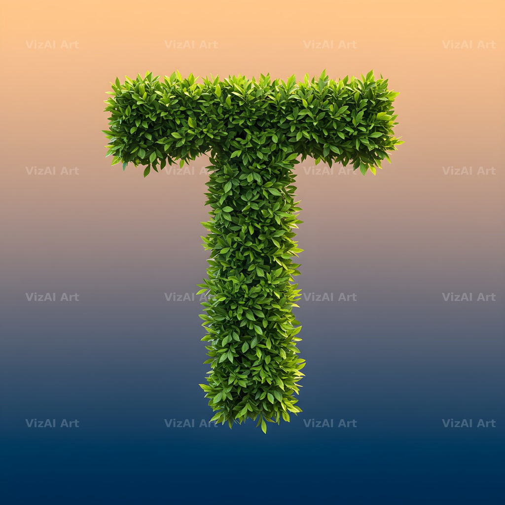 Green Hedge Leaf alphabet letter T