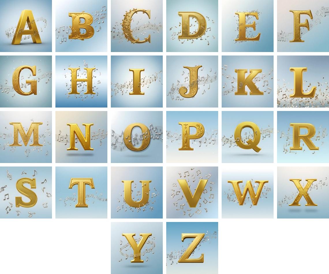 Gilded Score Ribbon alphabet — all 26 letters