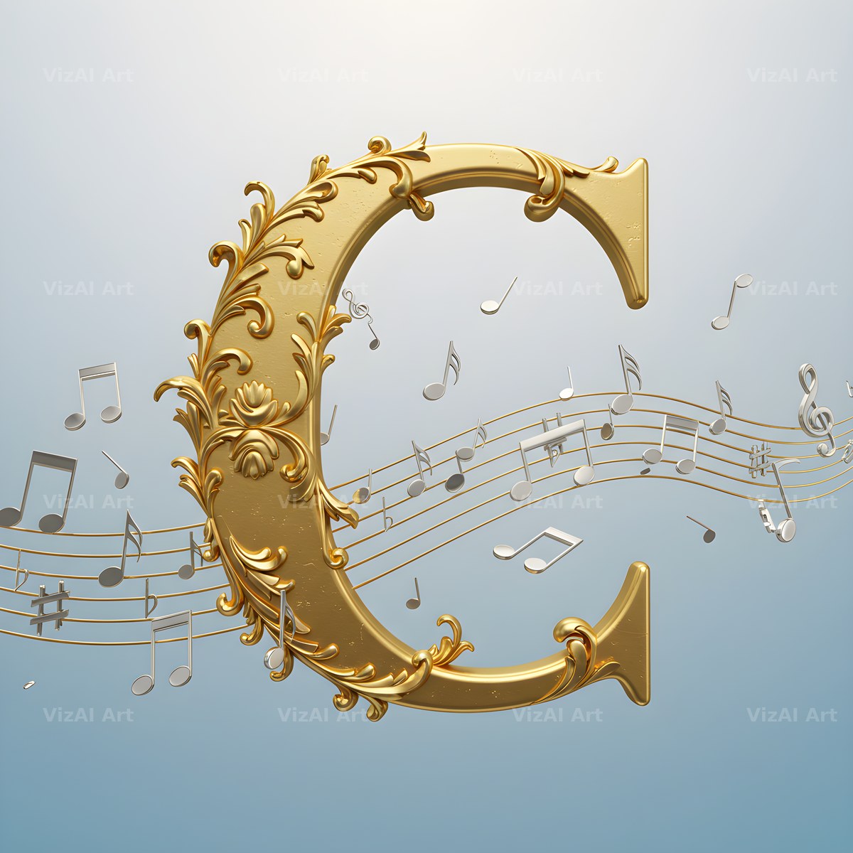 Gilded Score Ribbon alphabet letter C