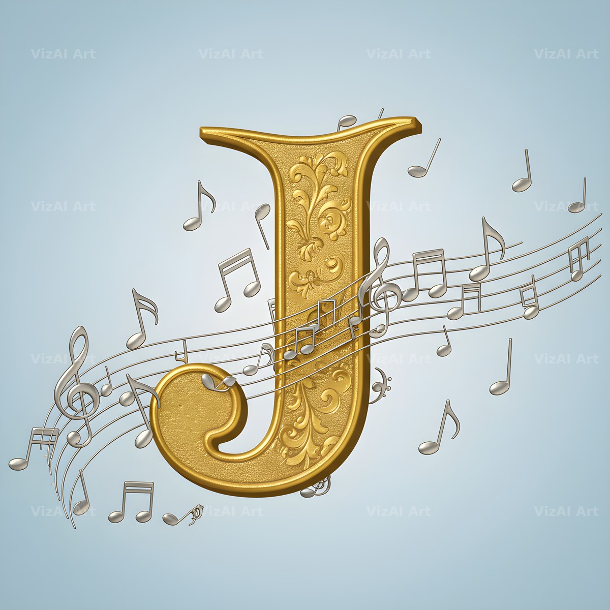 Gilded Score Ribbon alphabet letter J