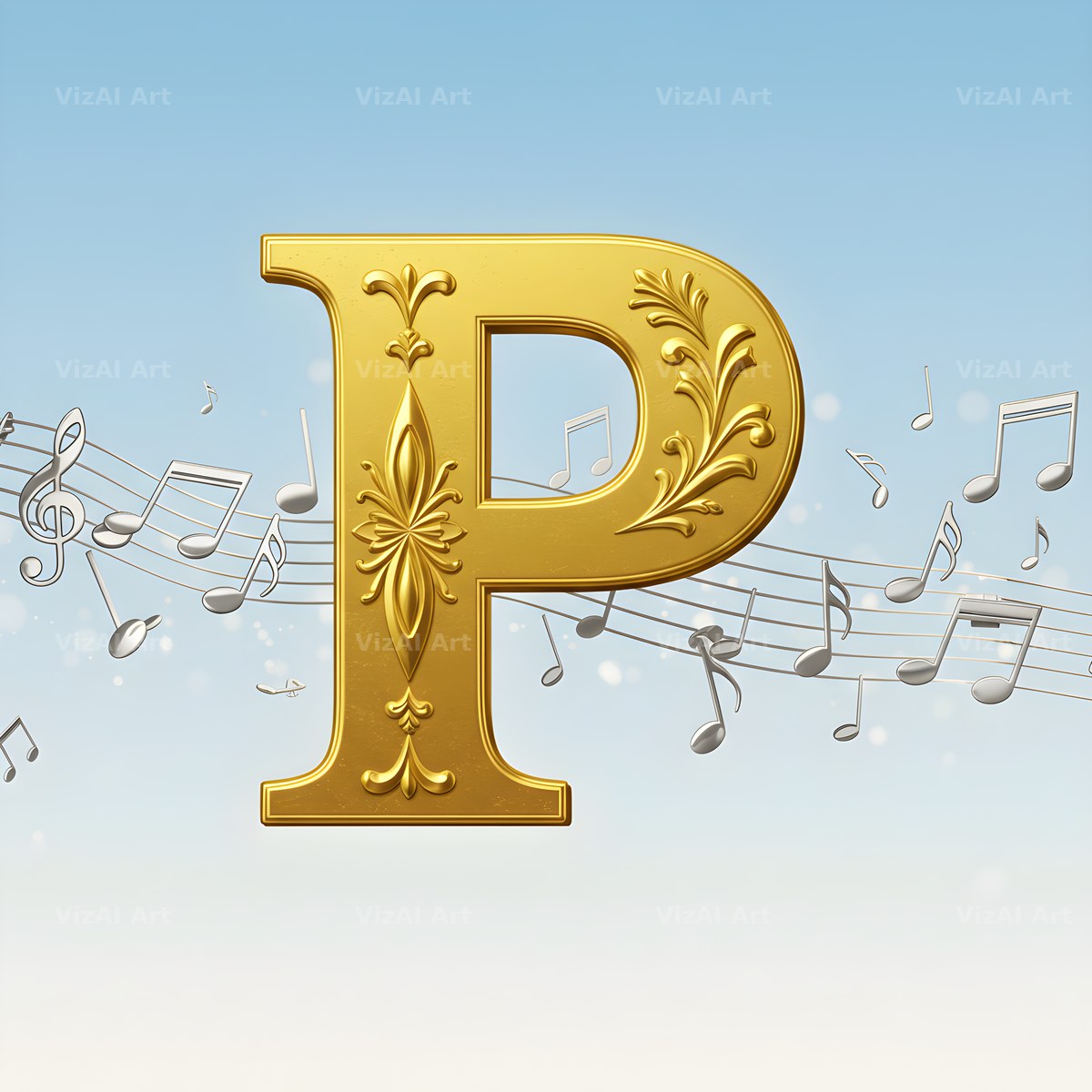 Gilded Score Ribbon alphabet letter P
