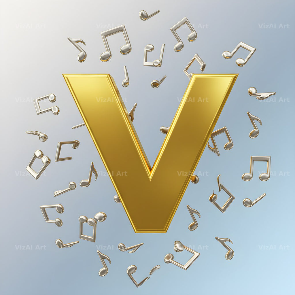 Gilded Score Ribbon alphabet letter V