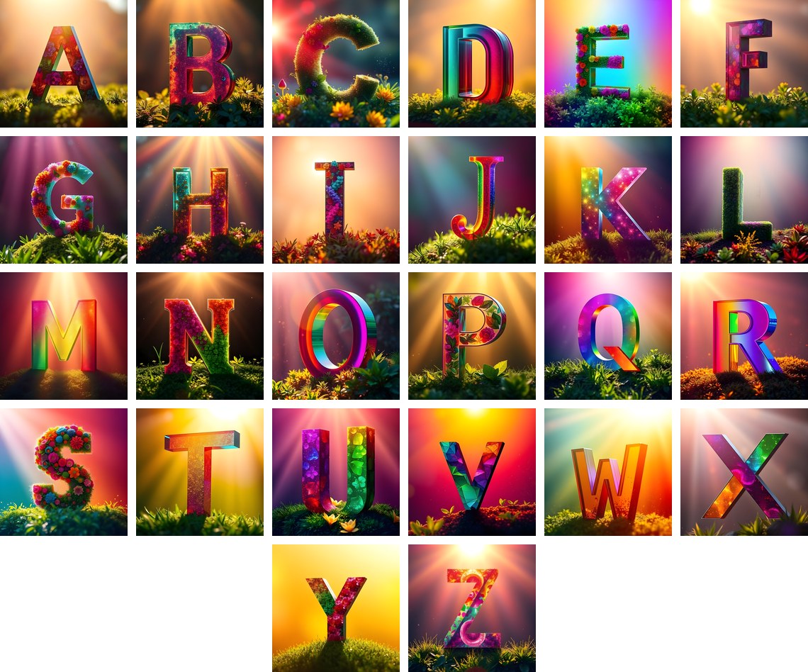Wild Meadow Glow alphabet — all 26 letters