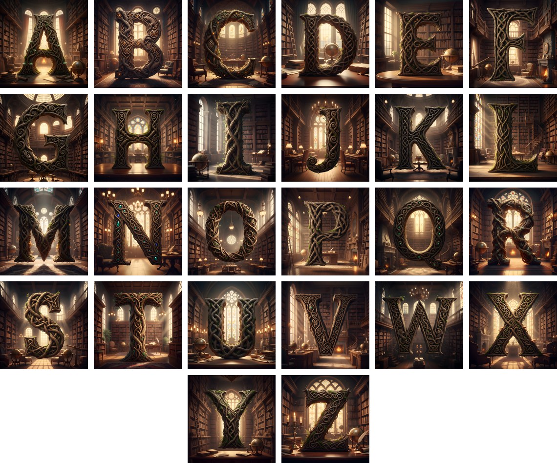 Tree Bark Hollow alphabet — all 26 letters
