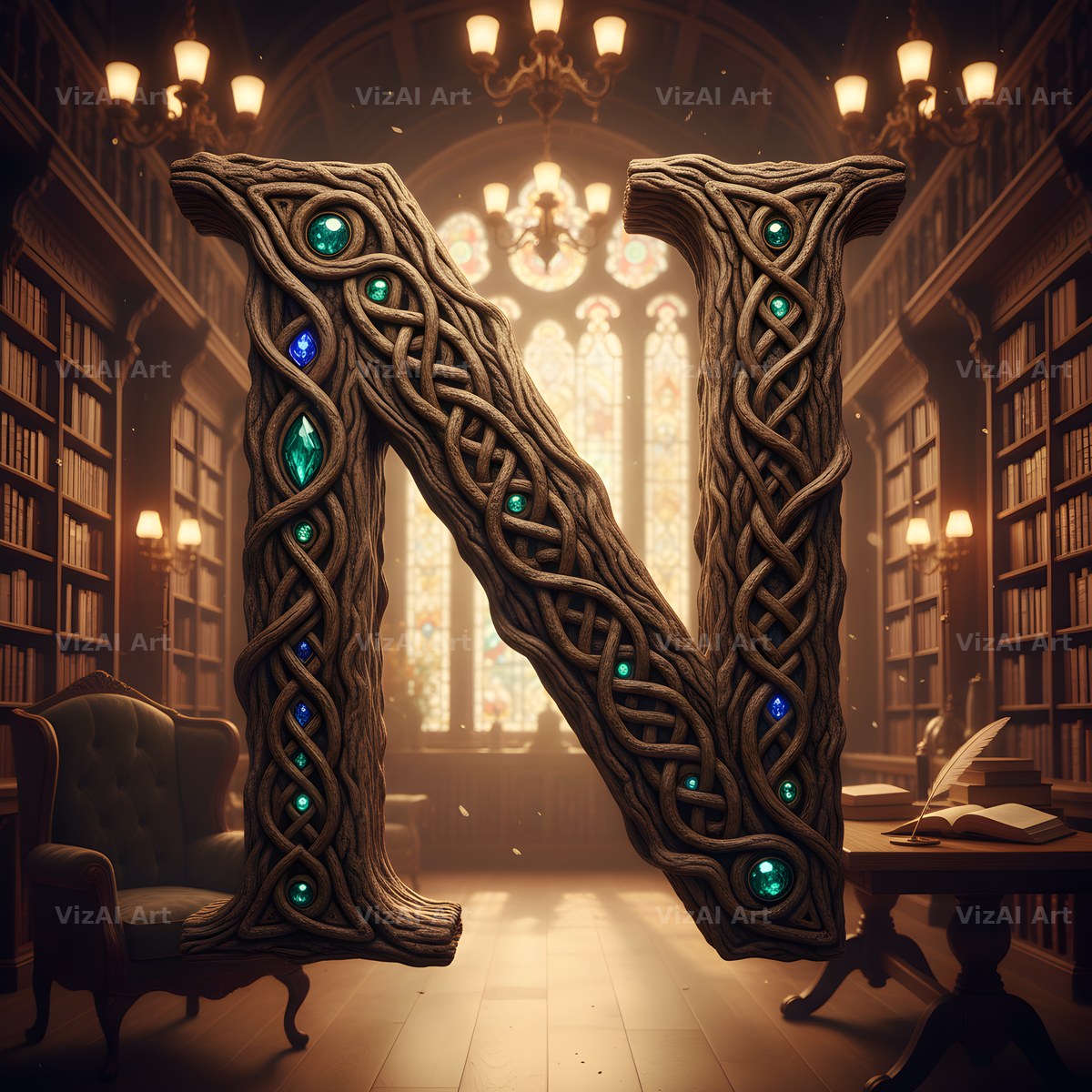 Tree Bark Hollow alphabet letter N