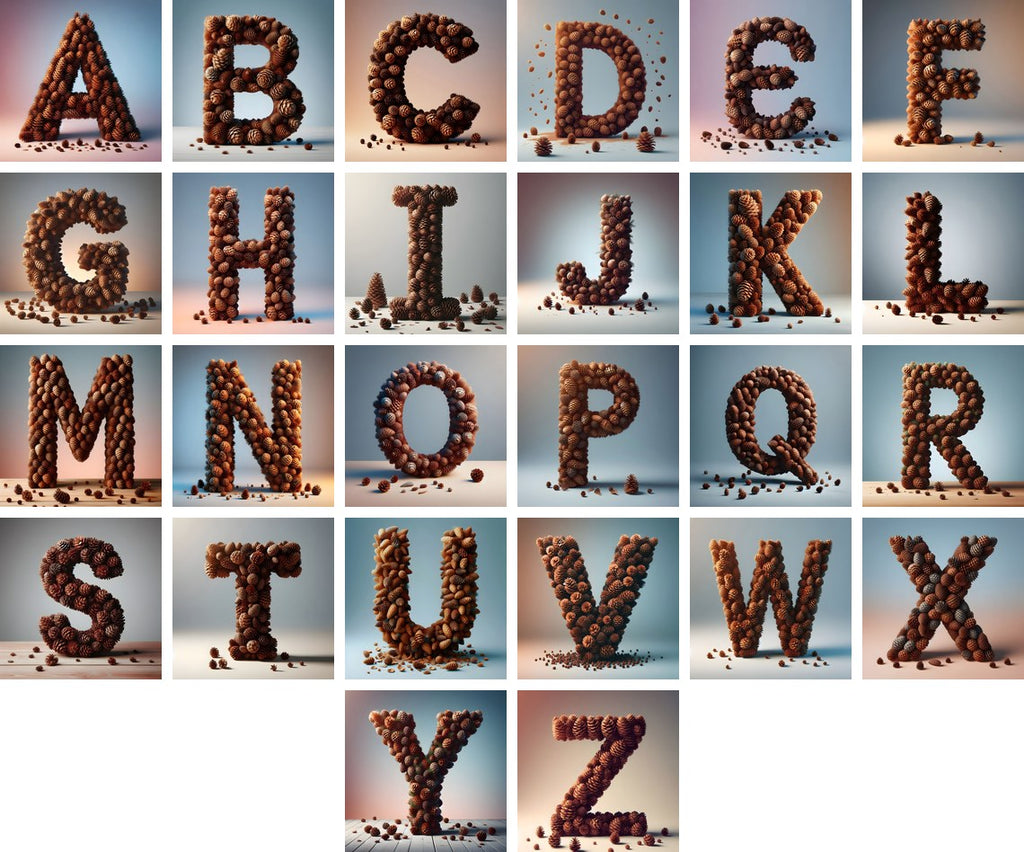 Pine Cone Forest alphabet — all 26 letters