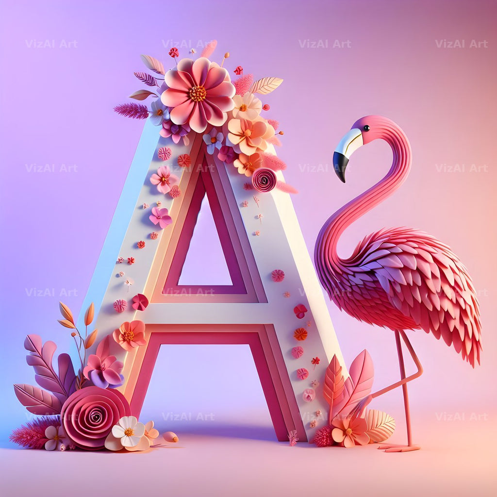 Pink Flamingo Bloom alphabet letter A