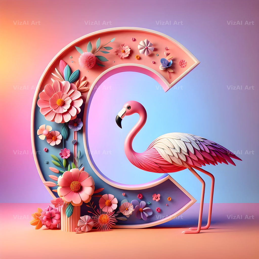 Pink Flamingo Bloom alphabet letter C