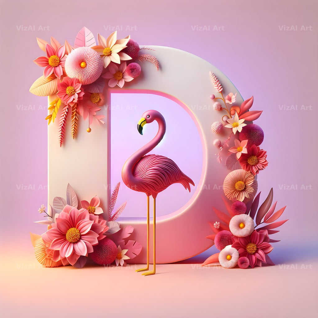 Pink Flamingo Bloom alphabet letter D