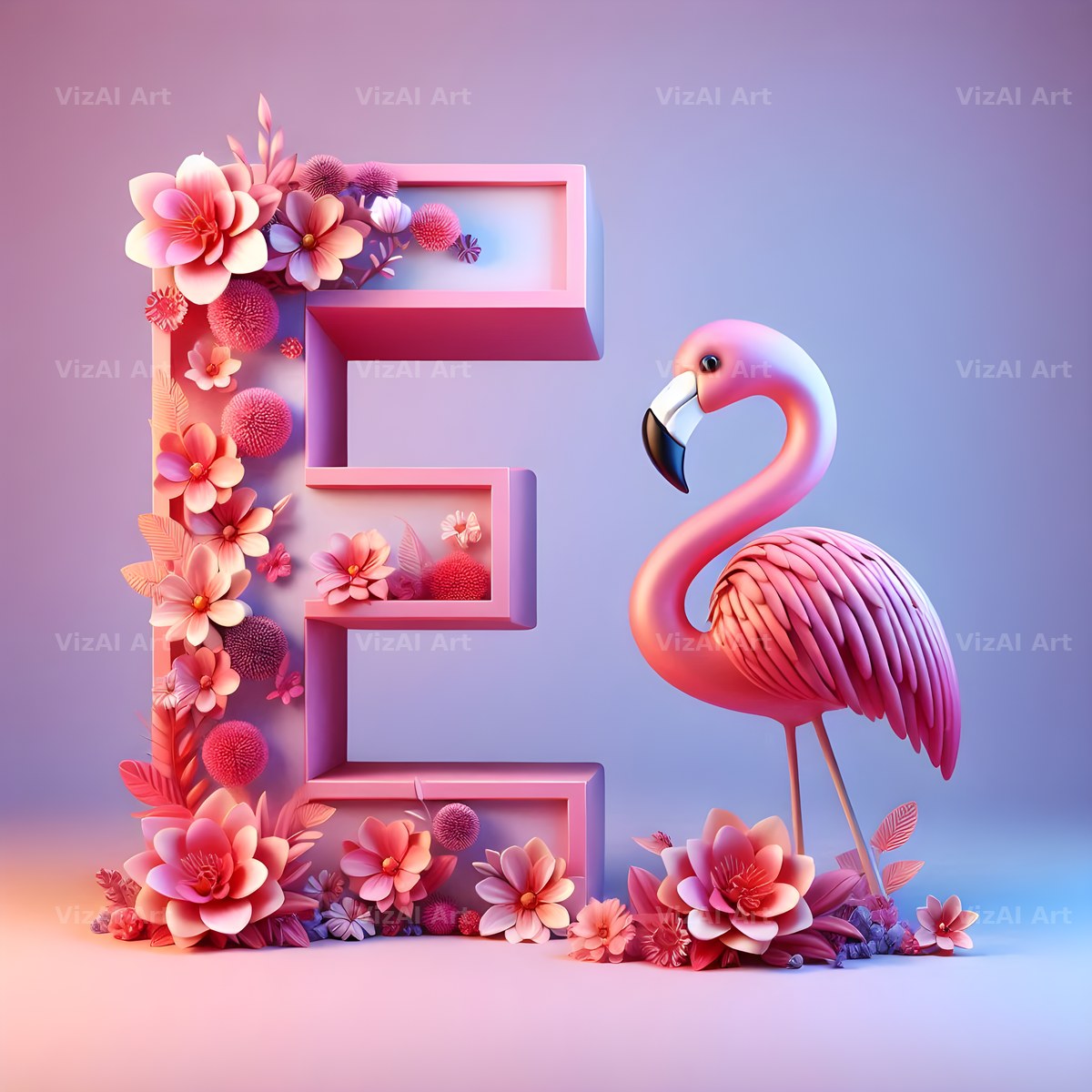 Pink Flamingo Bloom alphabet letter E