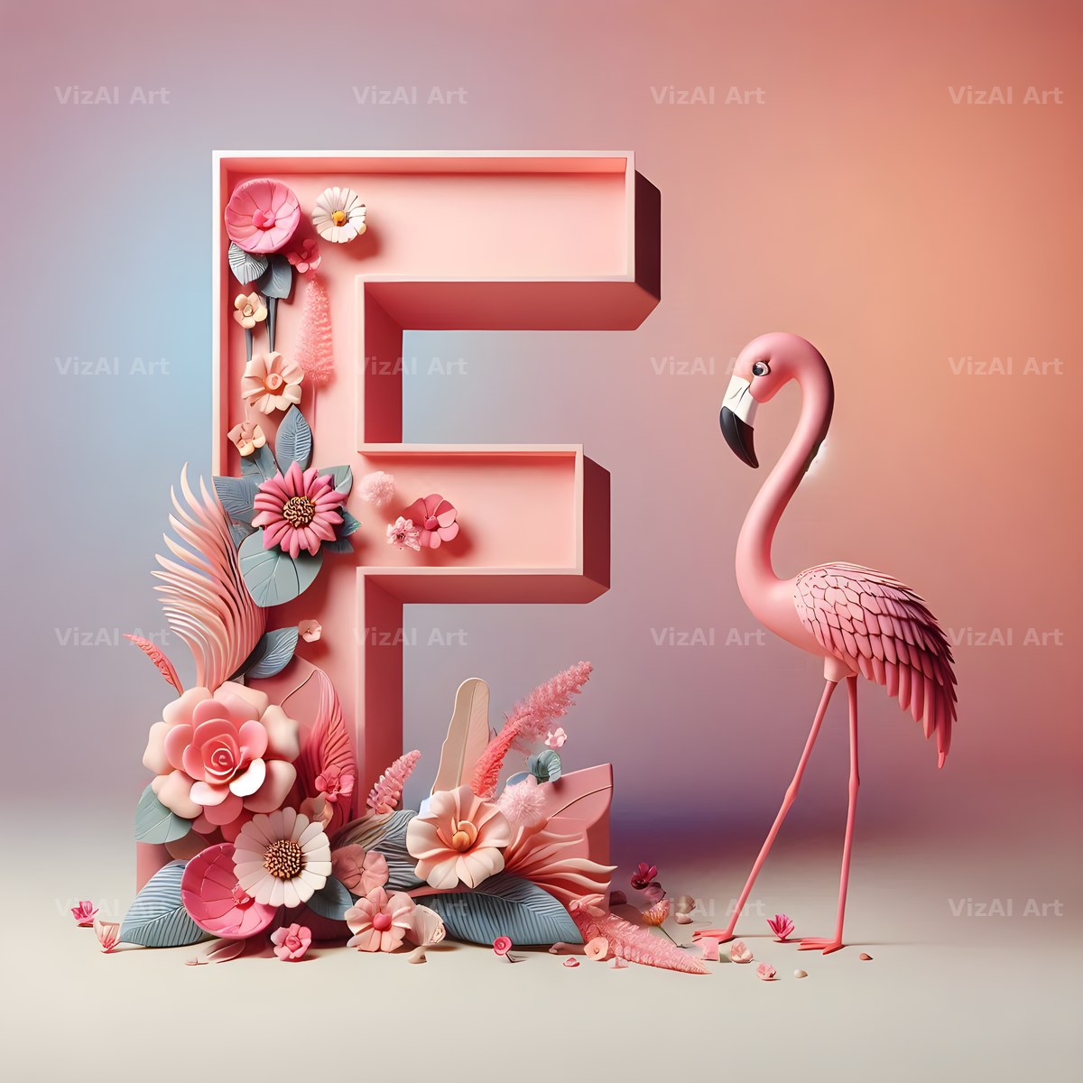 Pink Flamingo Bloom alphabet letter F