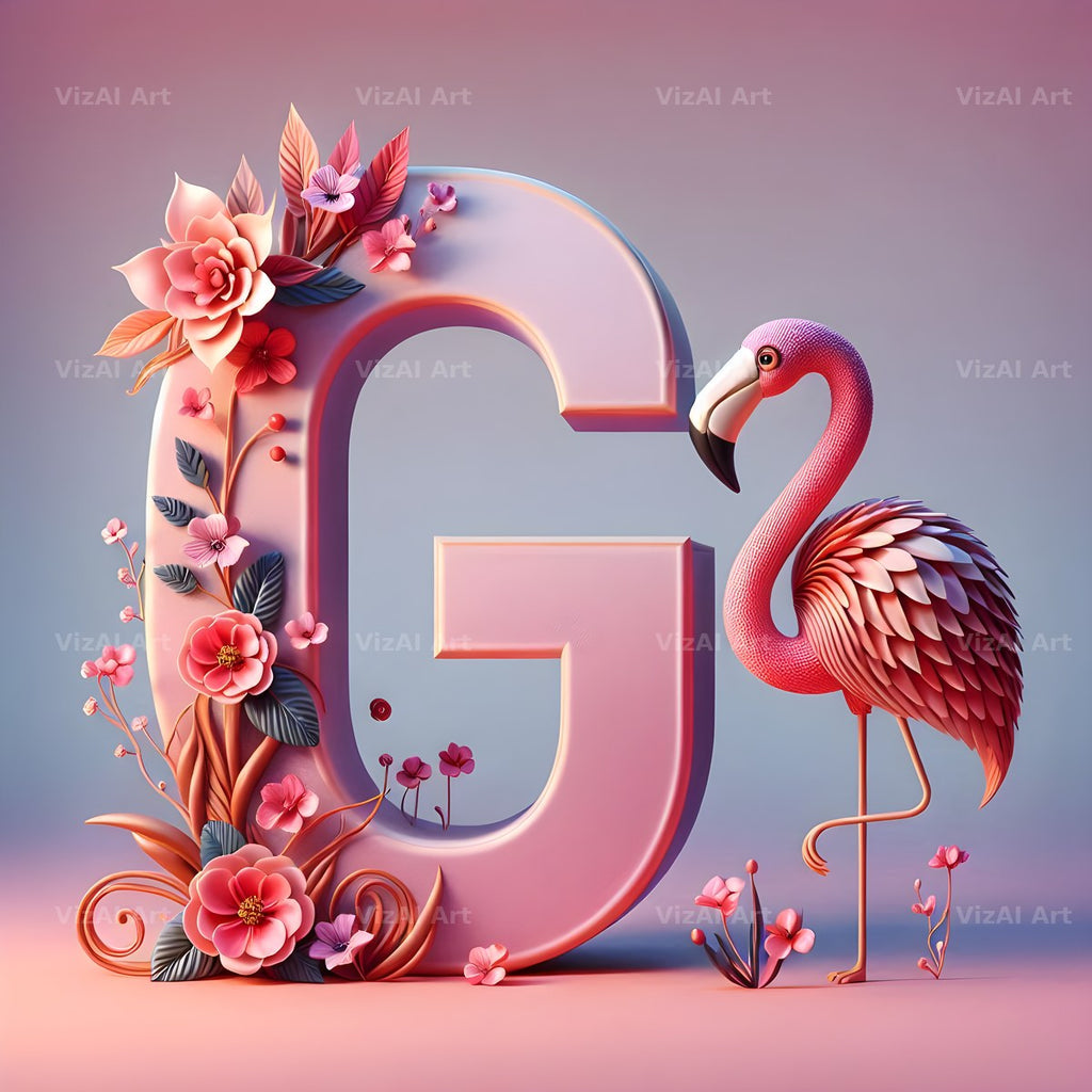 Pink Flamingo Bloom alphabet letter G