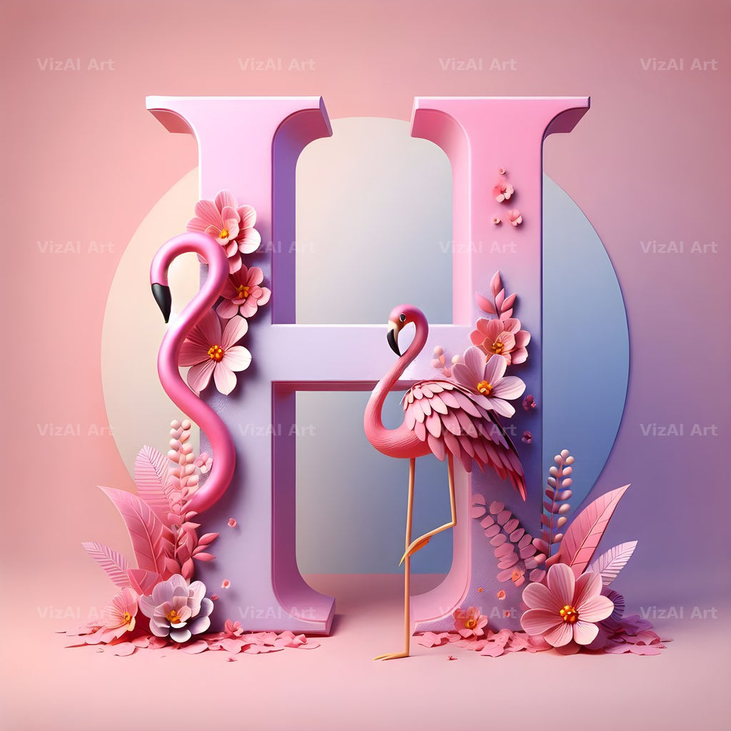 Pink Flamingo Bloom alphabet letter H