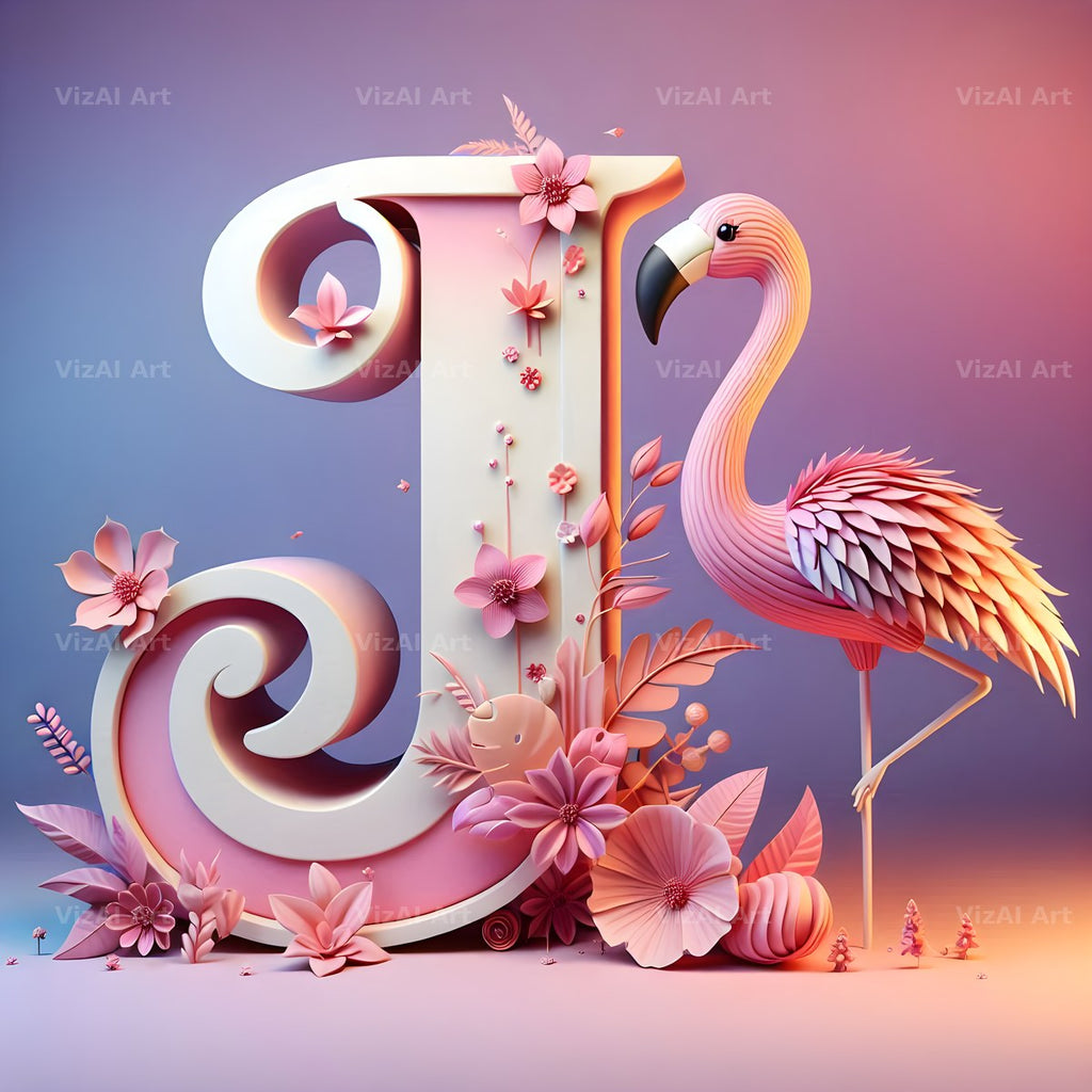 Pink Flamingo Bloom alphabet letter J