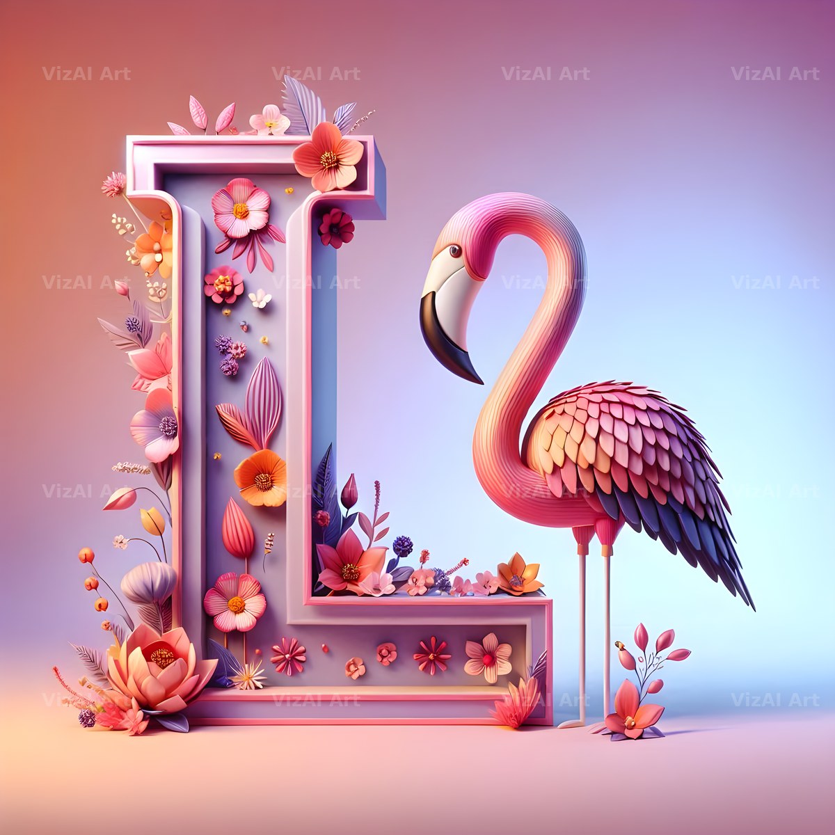 Pink Flamingo Bloom alphabet letter L