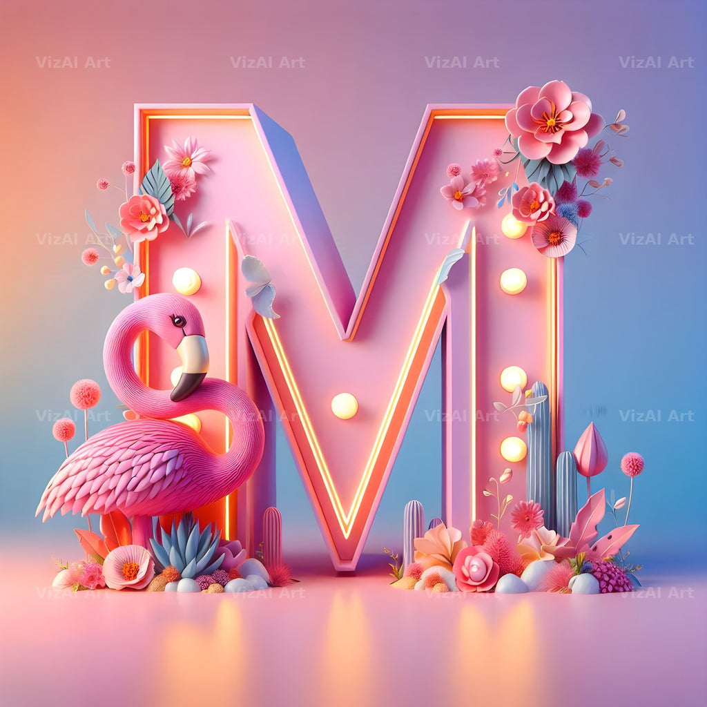 Pink Flamingo Bloom alphabet letter M