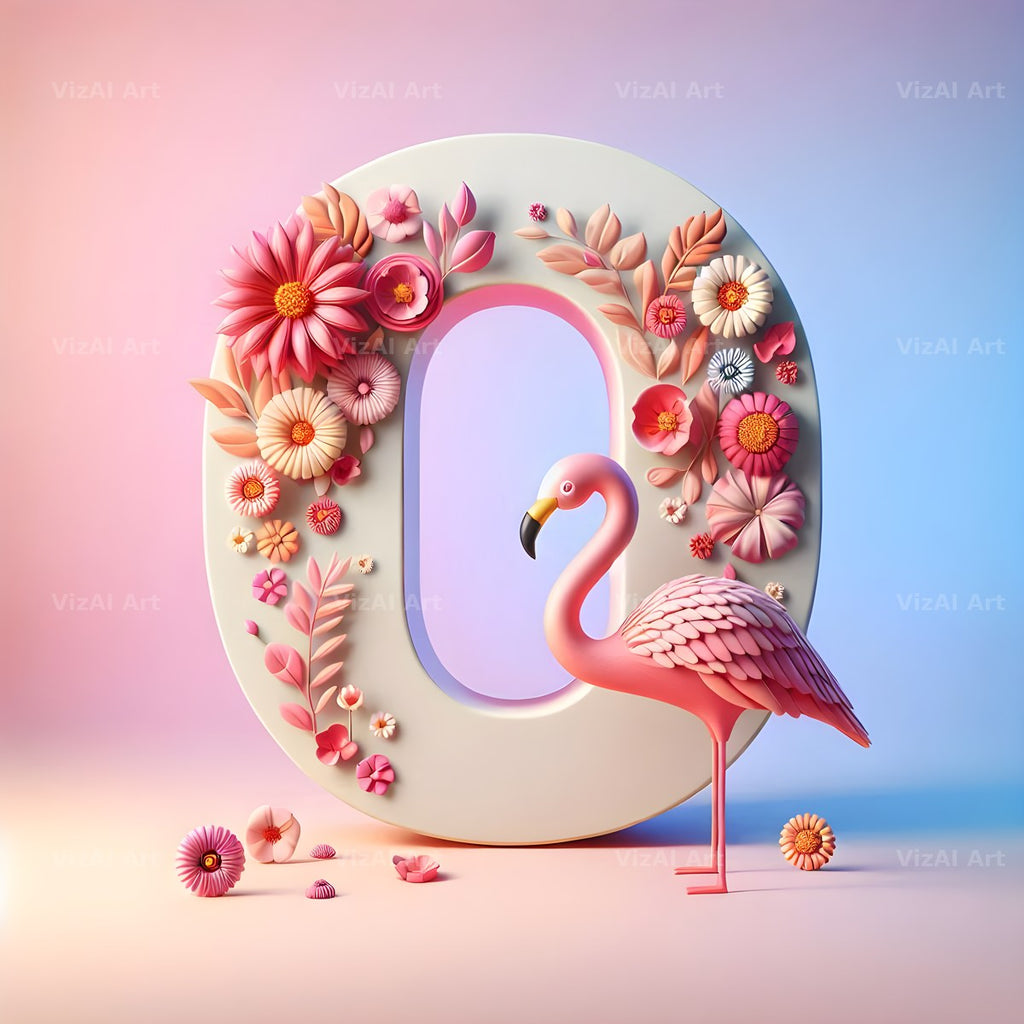 Pink Flamingo Bloom alphabet letter O