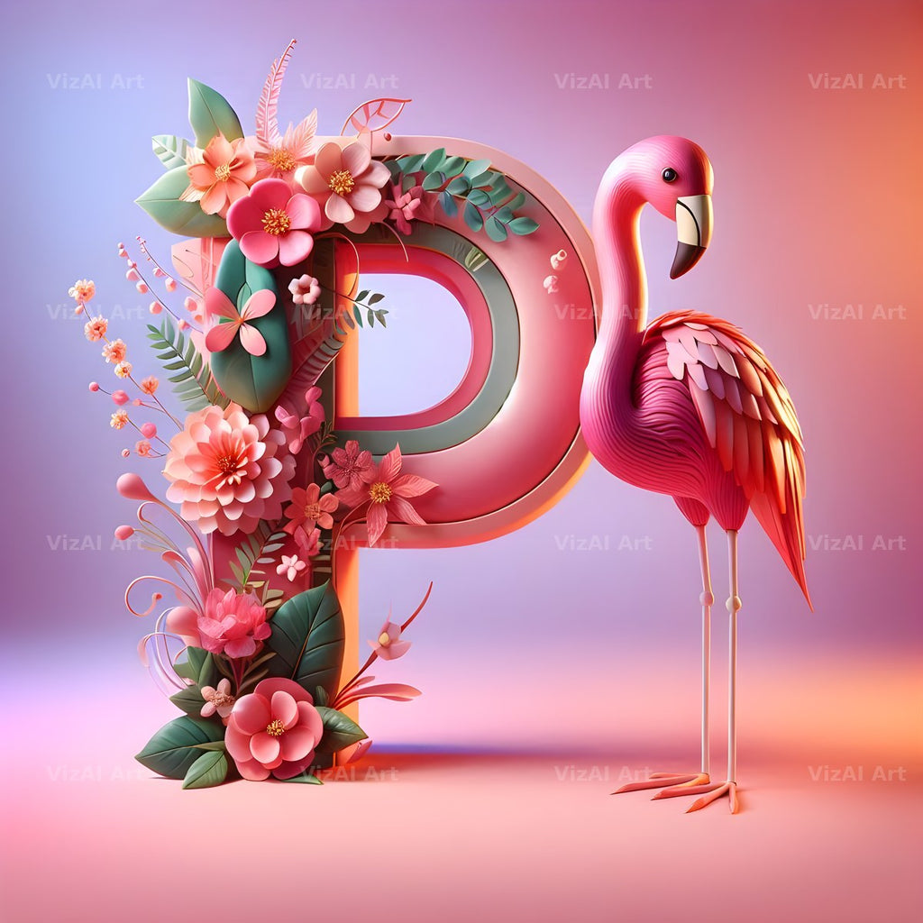 Pink Flamingo Bloom alphabet letter P