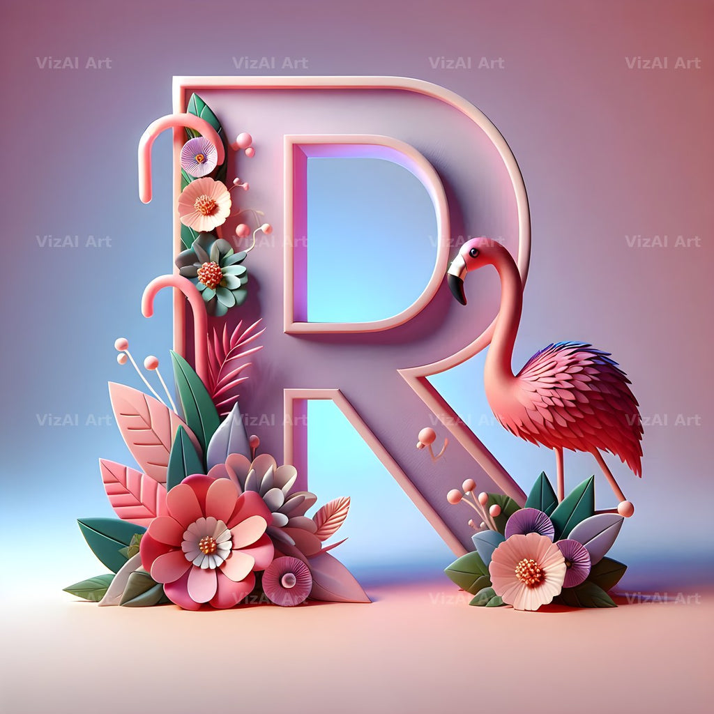 Pink Flamingo Bloom alphabet letter R