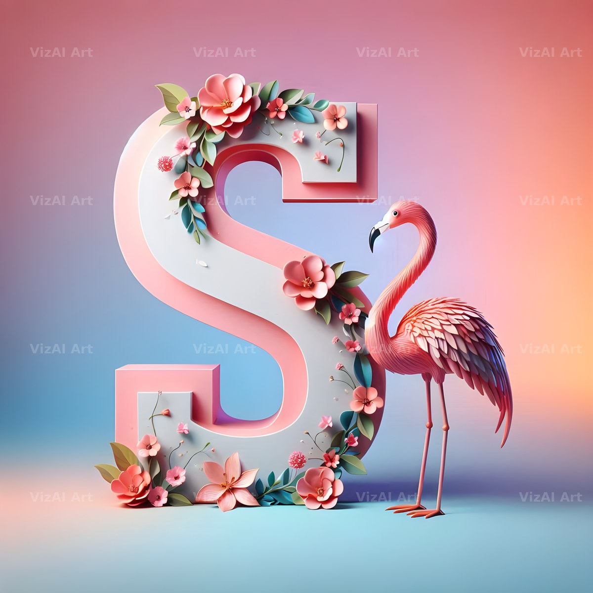 Pink Flamingo Bloom alphabet letter S