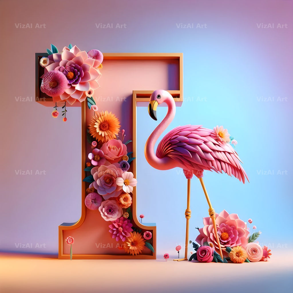 Pink Flamingo Bloom alphabet letter T
