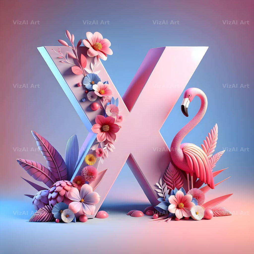 Pink Flamingo Bloom alphabet letter X