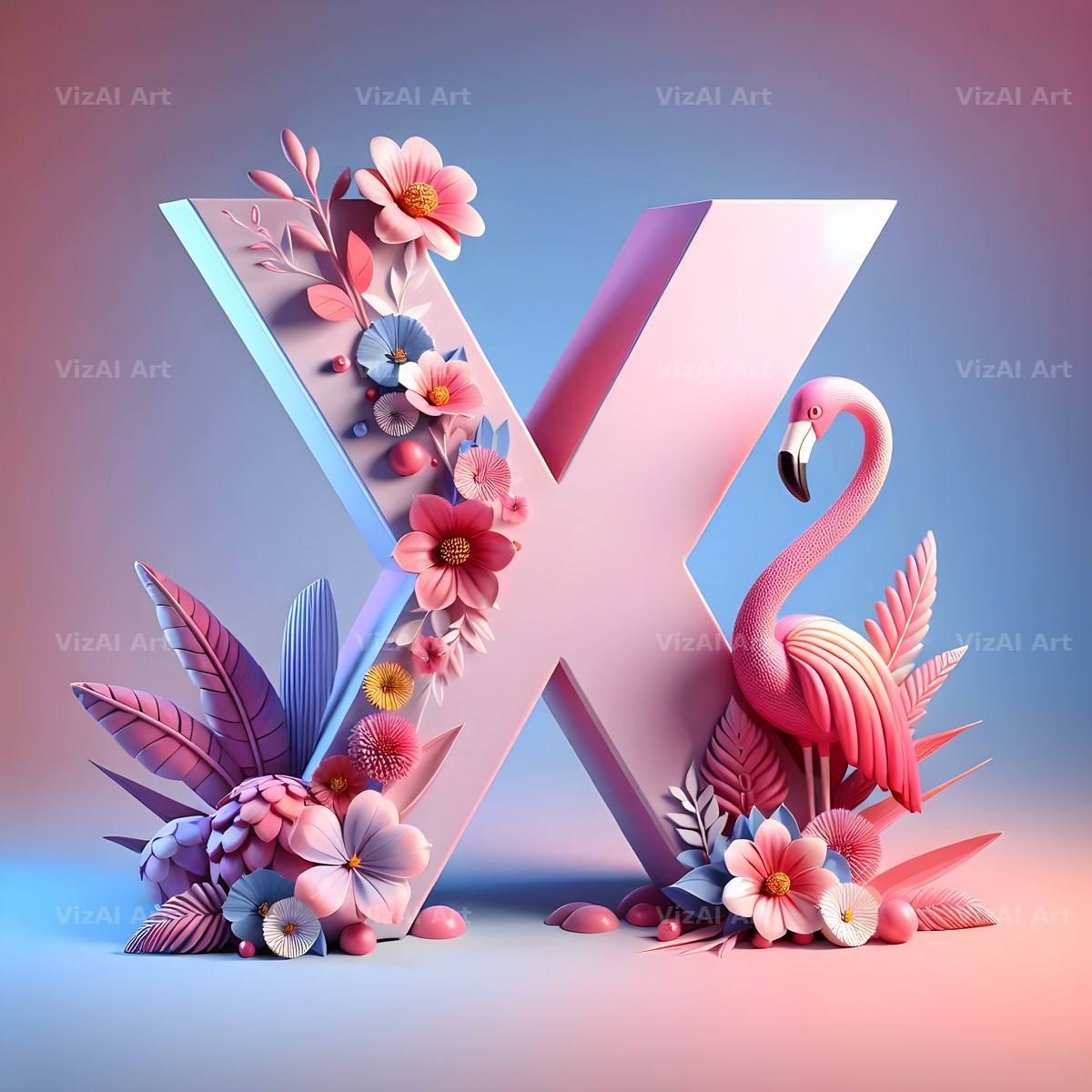Pink Flamingo Bloom alphabet letter X