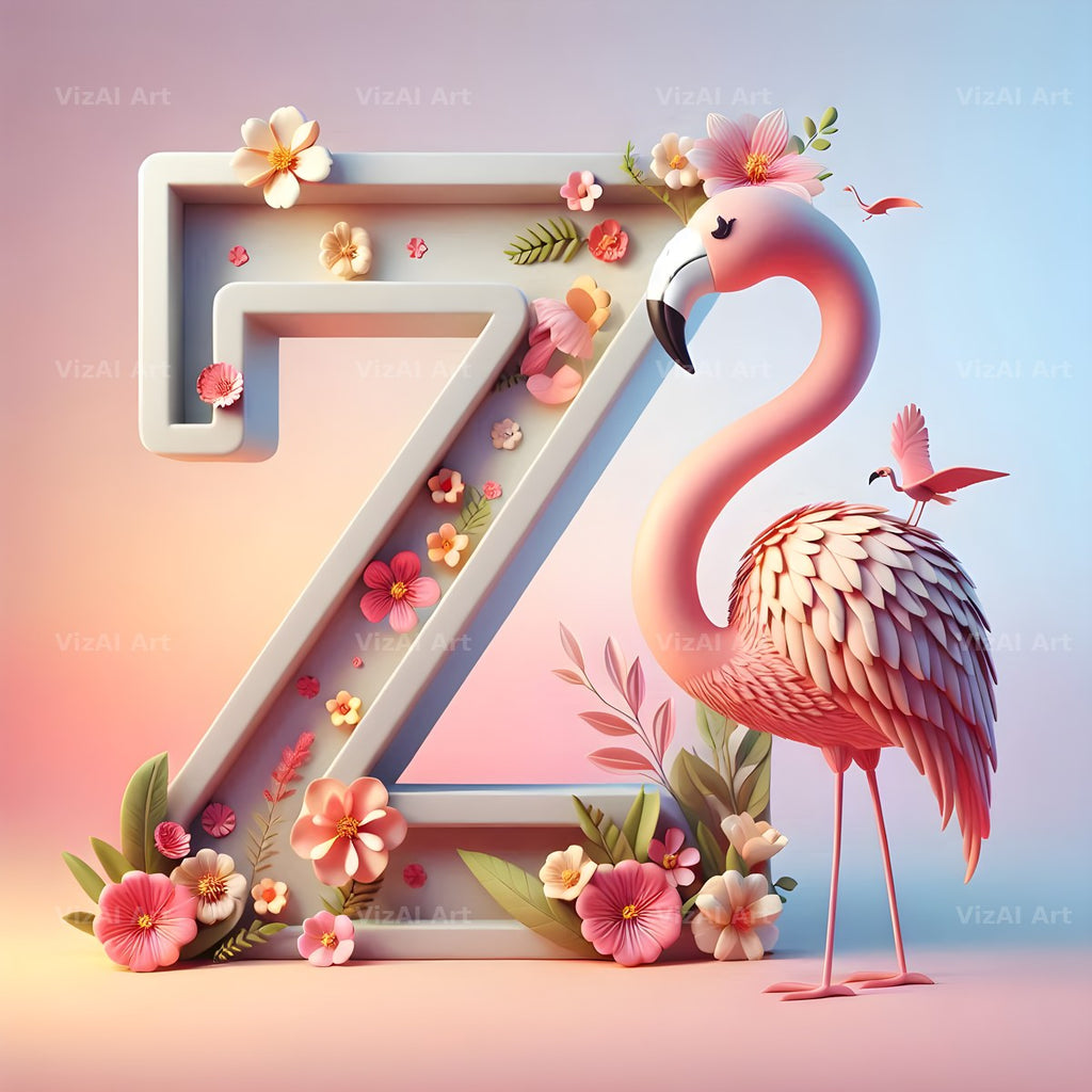 Pink Flamingo Bloom alphabet letter Z