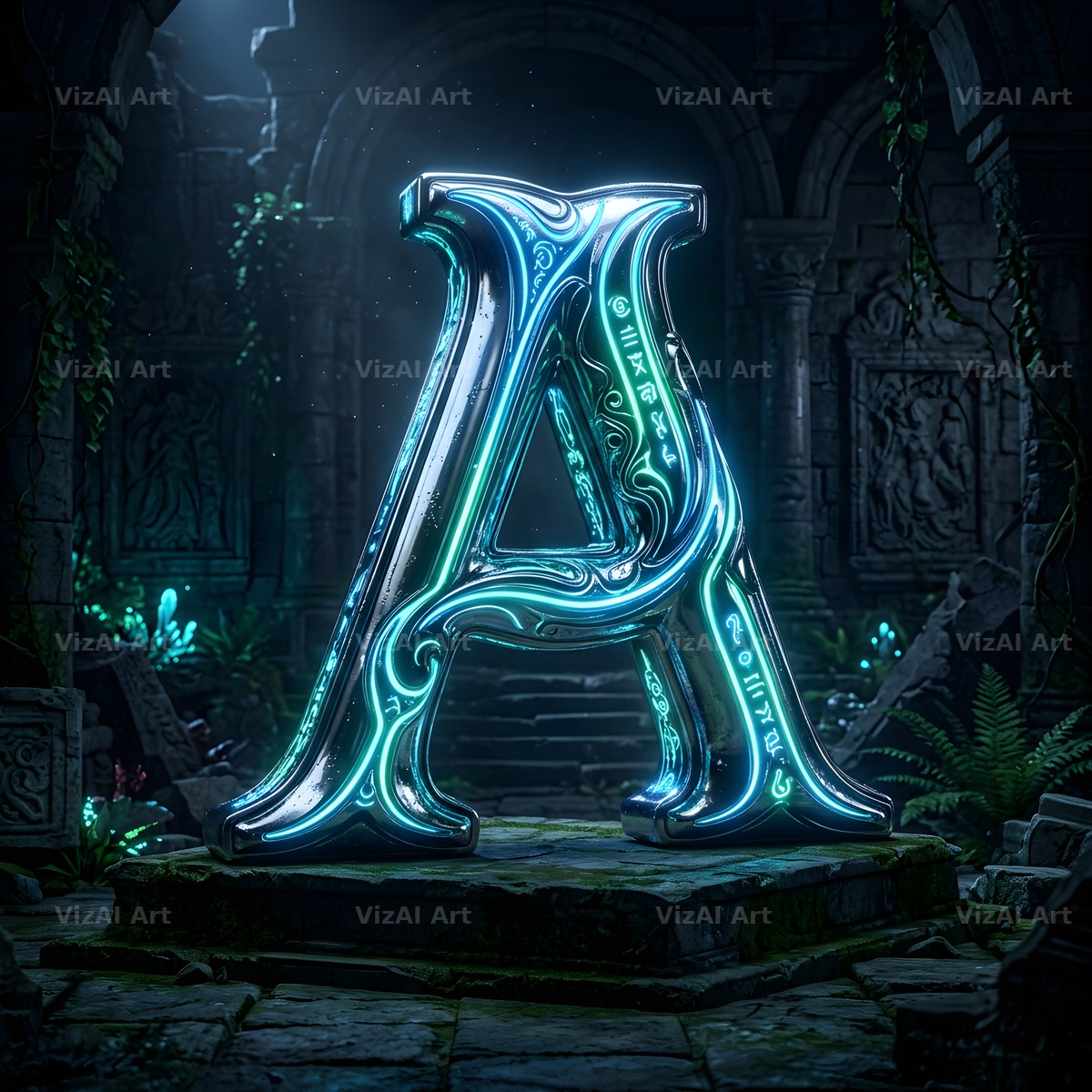 Bioluminescent Grotto alphabet letter A